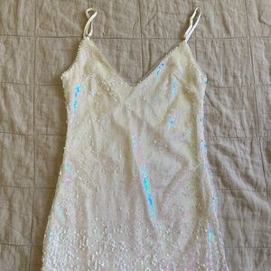 Lulu’s Mirrorball White Iridescent Sequin Mini Dress